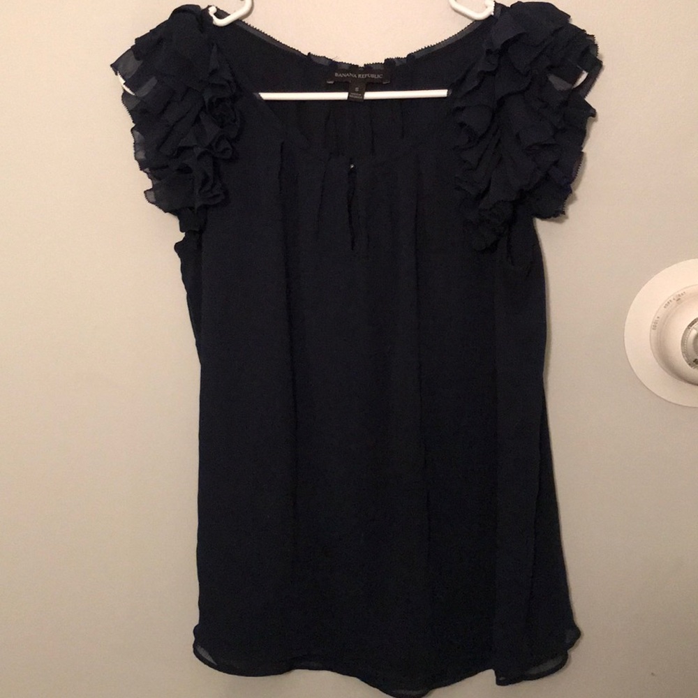 Banana Republic Ruffle Cap Sleeve top Navy Blue